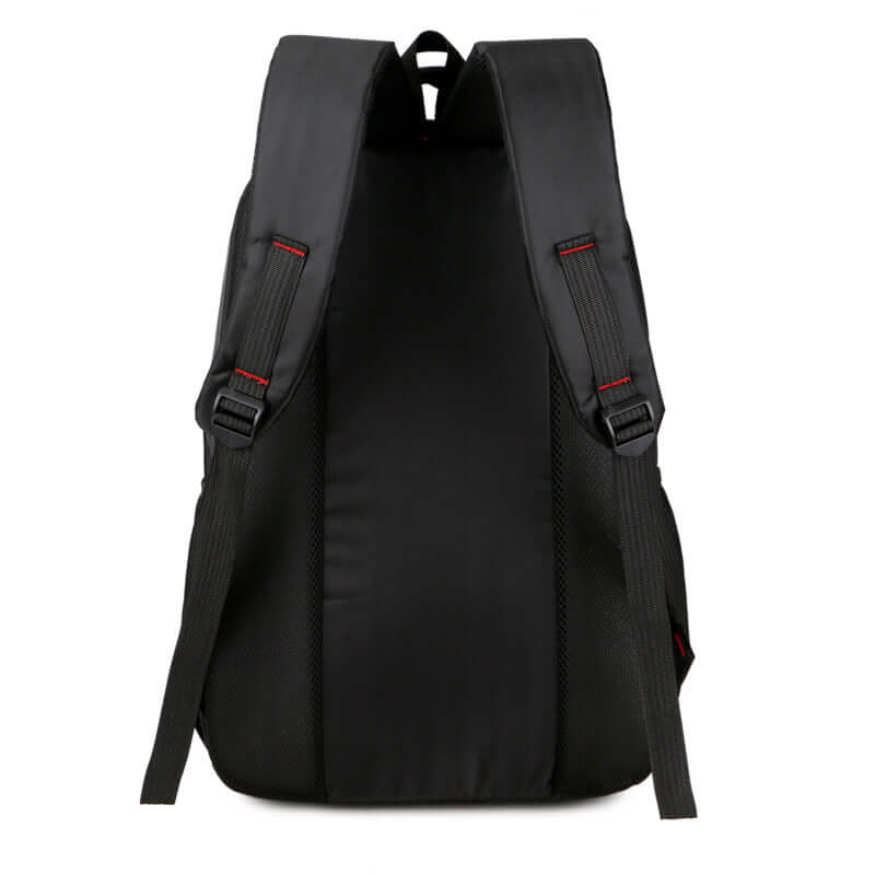 Black laptop backpack with padded straps and breathable mesh for comfort and anti-theft protection.