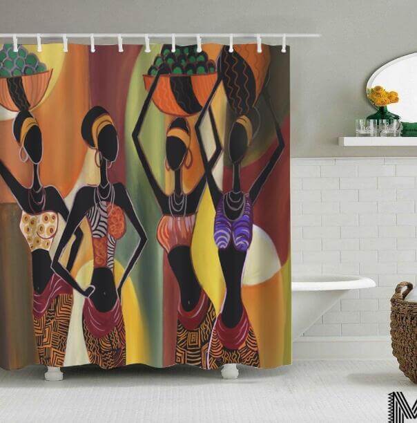 Art Design Graffiti Art Hip Hop African Girl with Black Hair Big Earring with Modern Building Shower Curtain for Bathroom Decor - DBMP (Electronics And More Store)