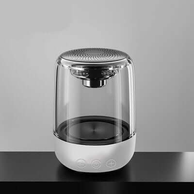 Stylish portable Bluetooth speaker with LED light and powerful bass, perfect for outdoor use.