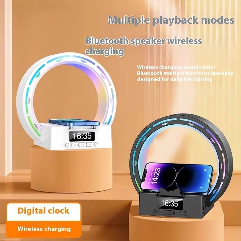 4 In 1 Wireless Bluetooth Speaker Charging Pad Bedside Lamp With Alarm Clock Wake - Up Light For Bedroom Support USB Drive TF Card - DBMP (Electronics And More Store)