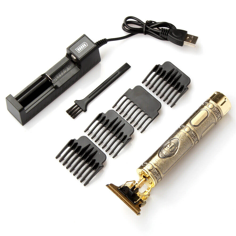 USB rechargeable hair clippers set with combs and charger, professional trimmer for men grooming and precise haircuts.