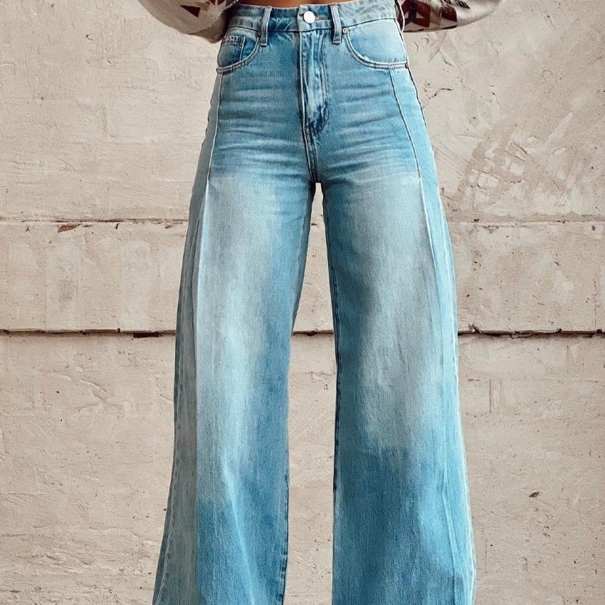 Wide-legged Pants Thermal Transfer Bell-bottom Pants Simulation Denim Trousers - DBMP Shop