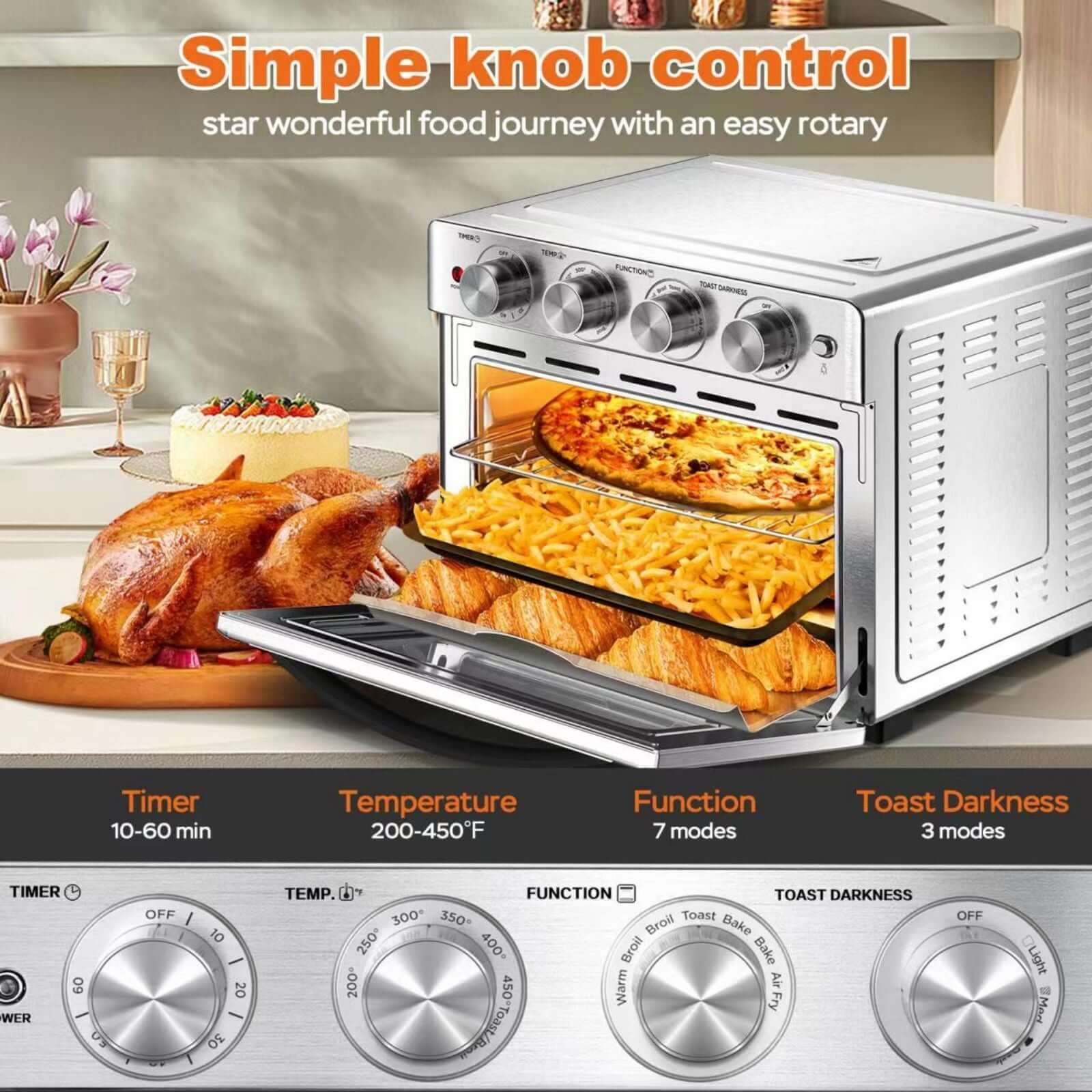 Geek Chef Air Fryer 6 Slice 26QT 26L Air Fryer Fry Oil - Free Extra Large Toaster Oven Combo Air Fryer Oven Roast Bake Broil Reheat Convection Countertop Oven Stainless St - DBMP (Electronics And More Store)