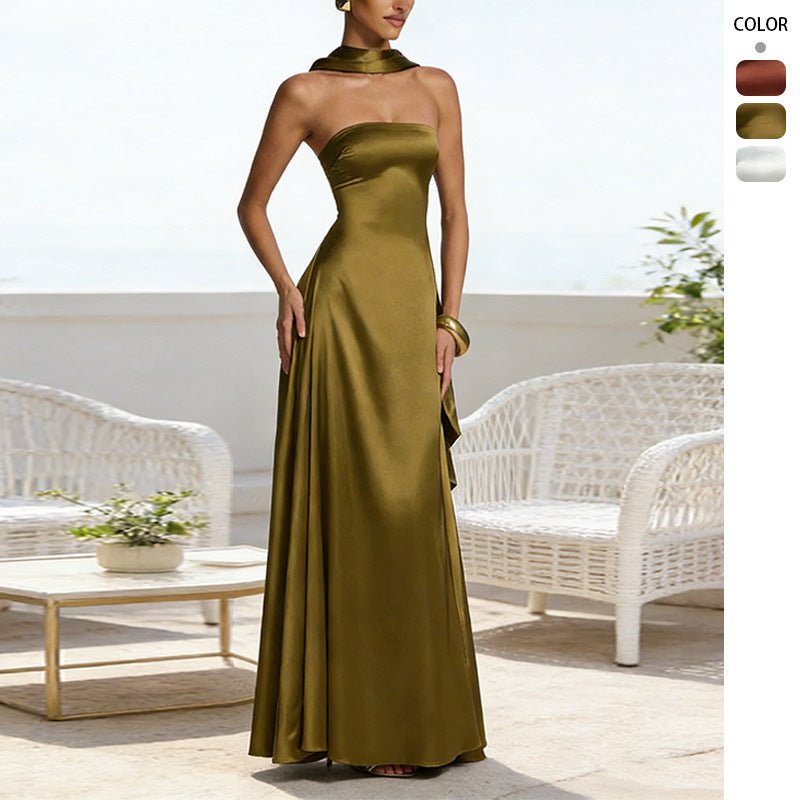 Womens Chest Wrapping Backless Tube - Top Waist - Cinching Evening Gown Long Dress Women'S Solid Sexy Elegant Clothes Party Club Prom Summer Outfit - DBMP Shop