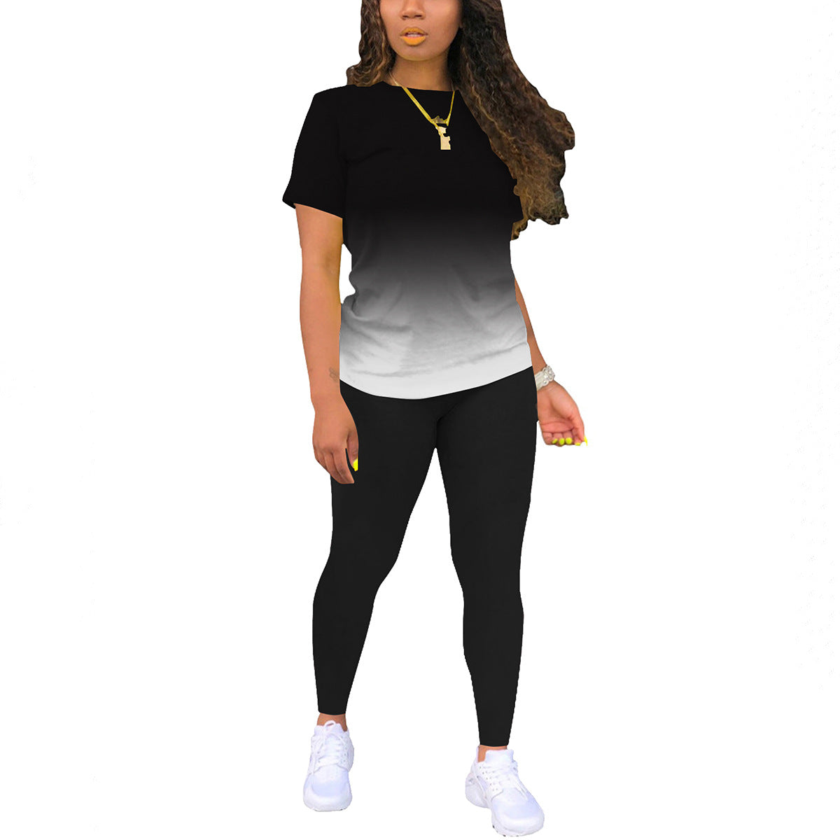 Printed Crewneck Short-Sleeve T-Shirt Top And Pants Womens Outfit