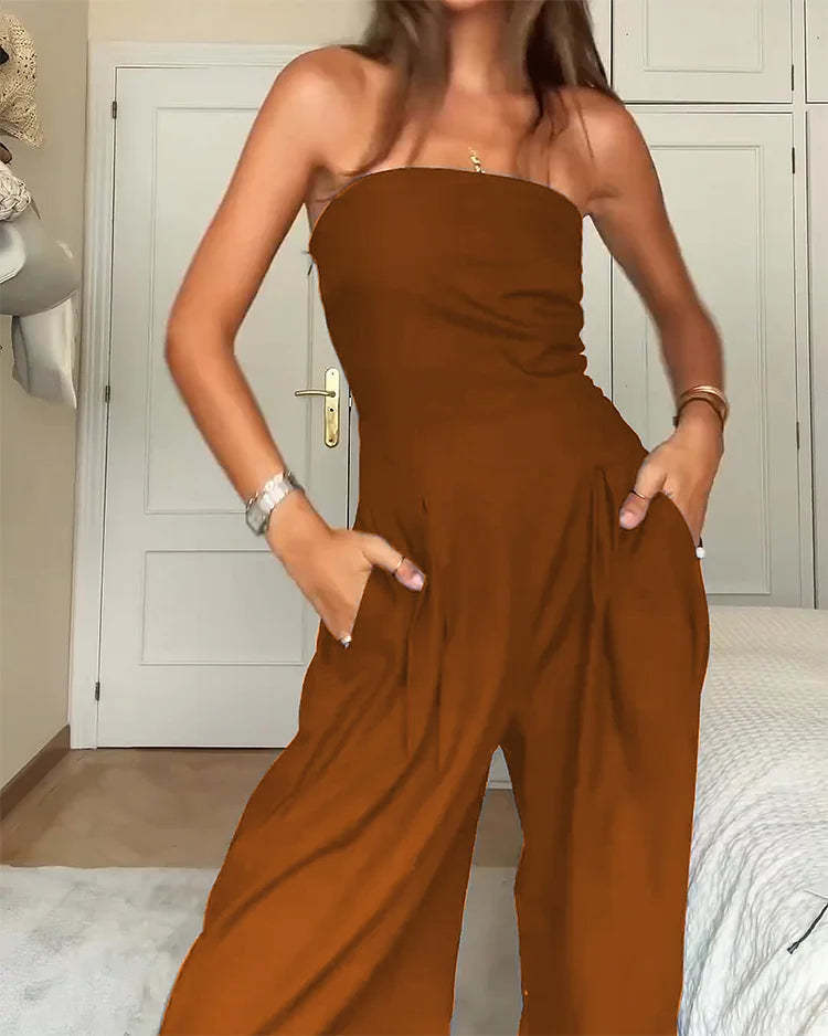 Loose Tube-top Jumpsuit Ins Fashion Backless Wide Leg Long Pants Overalls Women's Clothing - DBMP Shop