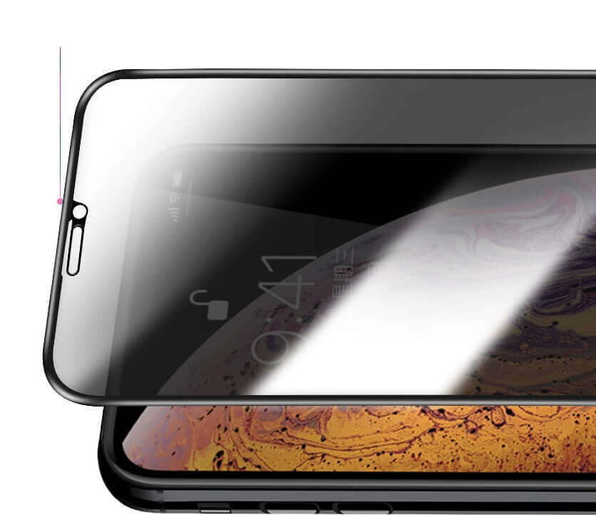 Tempered glass screen protector for iPhone, featuring anti-peeping technology and anti-scratch protection.