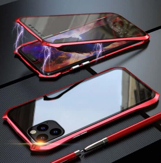 Glass magnetic king protective cover for iPhone 11 in red, featuring a sleek, simple design and solid color finish.