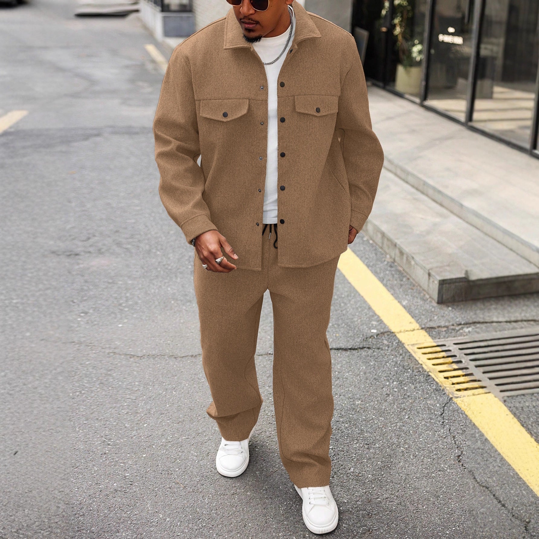 New Autumn Mens Casual Cargo Jacket And Pants Set