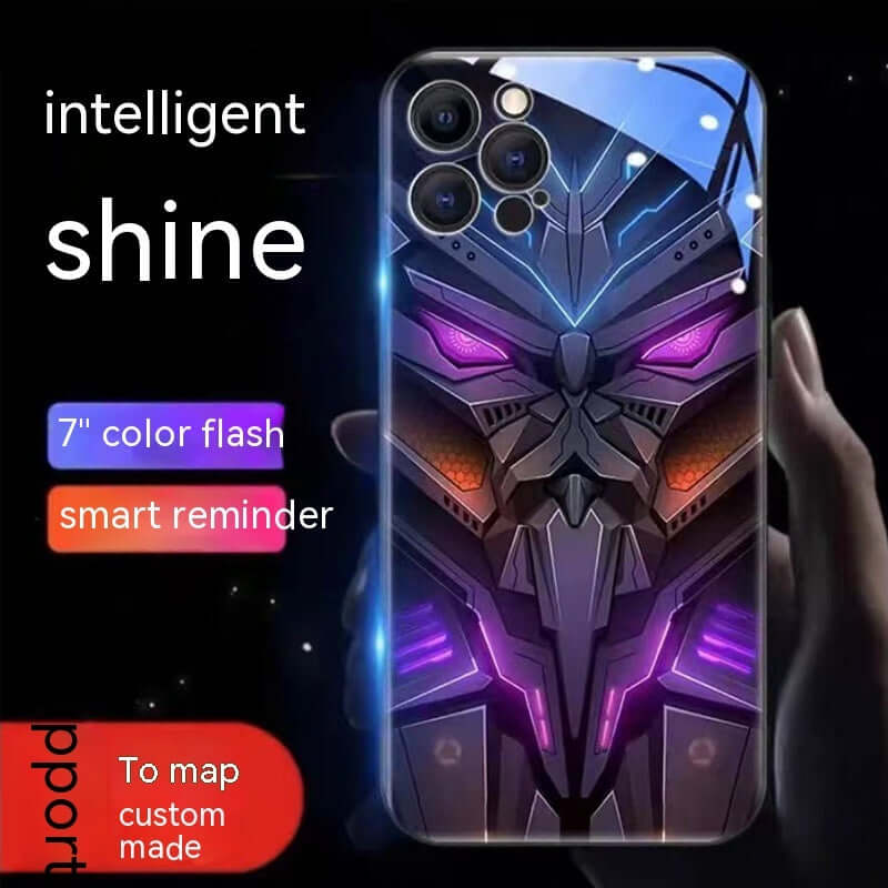 Colorful phone case with intelligent shine feature and cartoon design, suitable for Apple models, anti-fingerprint glass.