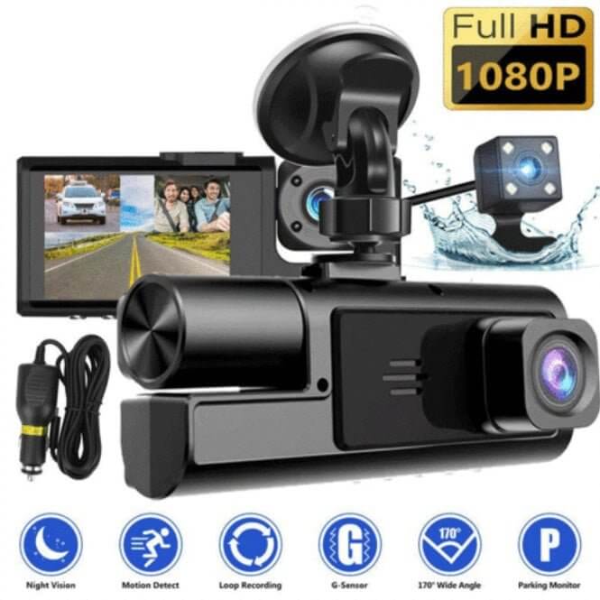 Dash Cam Car HD 1080P Front Rear Inside Dual Lens Video Recorder Camera G - Sensor - DBMP (Electronics And More Store)