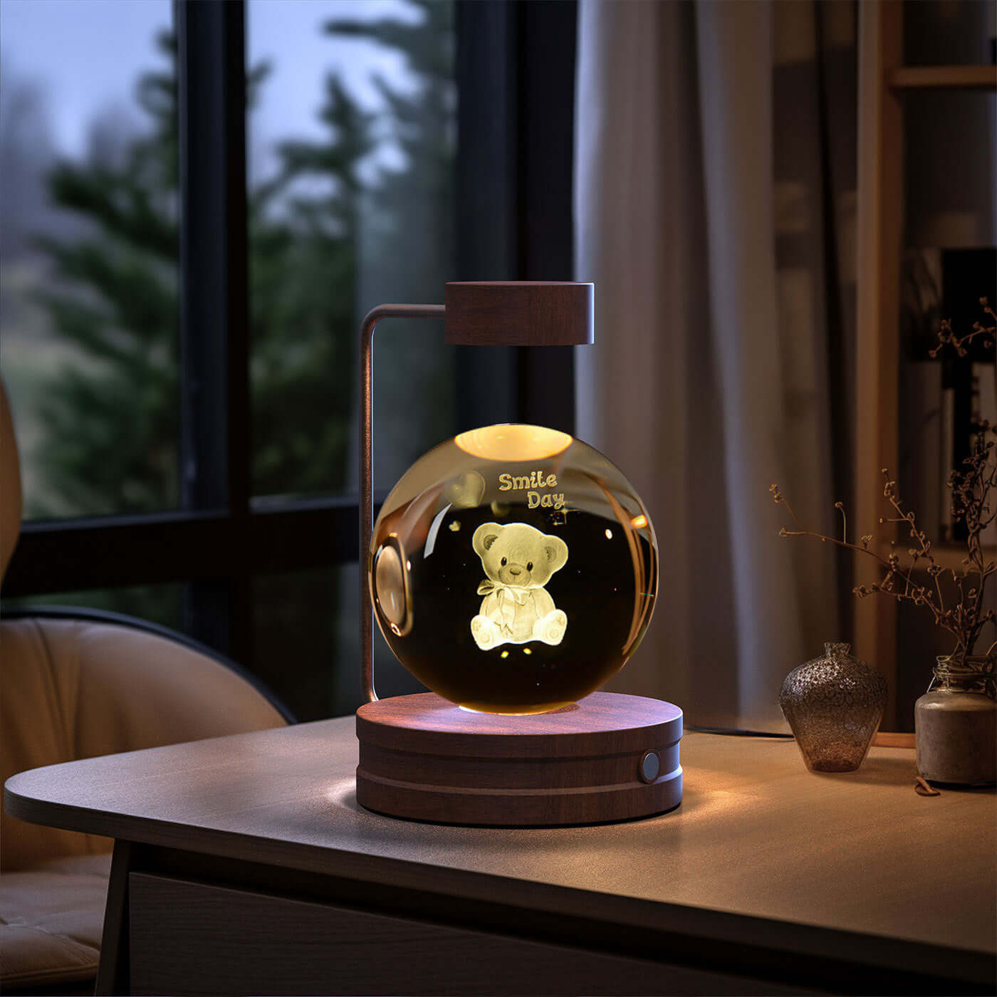 Crystal ball dinosaur night light with warm glow, perfect for home decor and gifting.