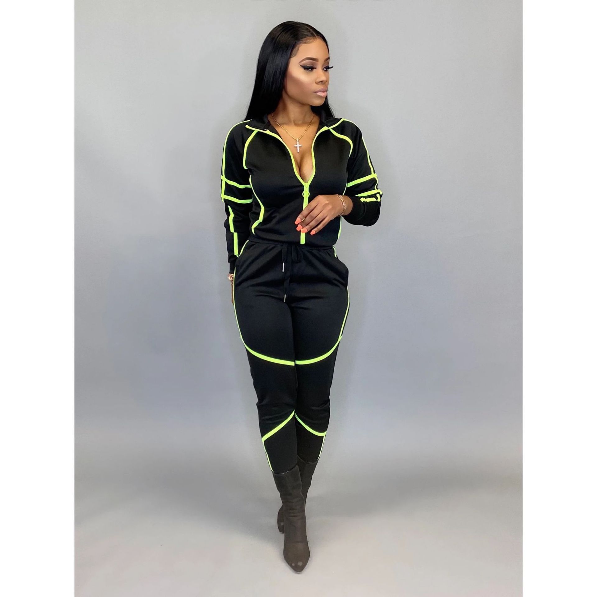Womens Casual Sportswear Set With Unique Patchwork And Solid Colors