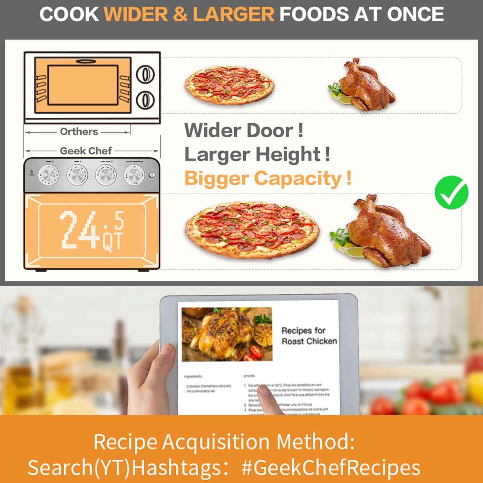 Geek Chef Air Fryer 6 Slice 26QT 26L Air Fryer Fry Oil - Free Extra Large Toaster Oven Combo Air Fryer Oven Roast Bake Broil Reheat Convection Countertop Oven Stainless St - DBMP (Electronics And More Store)