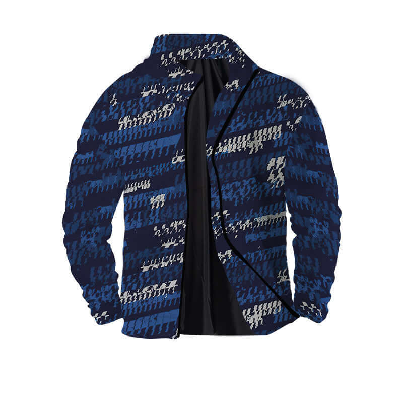 Men's twill 3D zipper jacket in blue with digital printing, suitable for teenagers, available in multiple sizes.