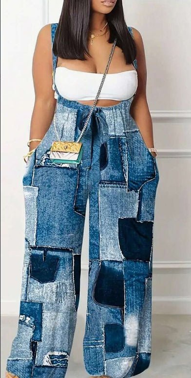 Plus Size Backless Pleated Gradient Color Wide Leg Jumpsuit With Suspender Pants - DBMP Shop