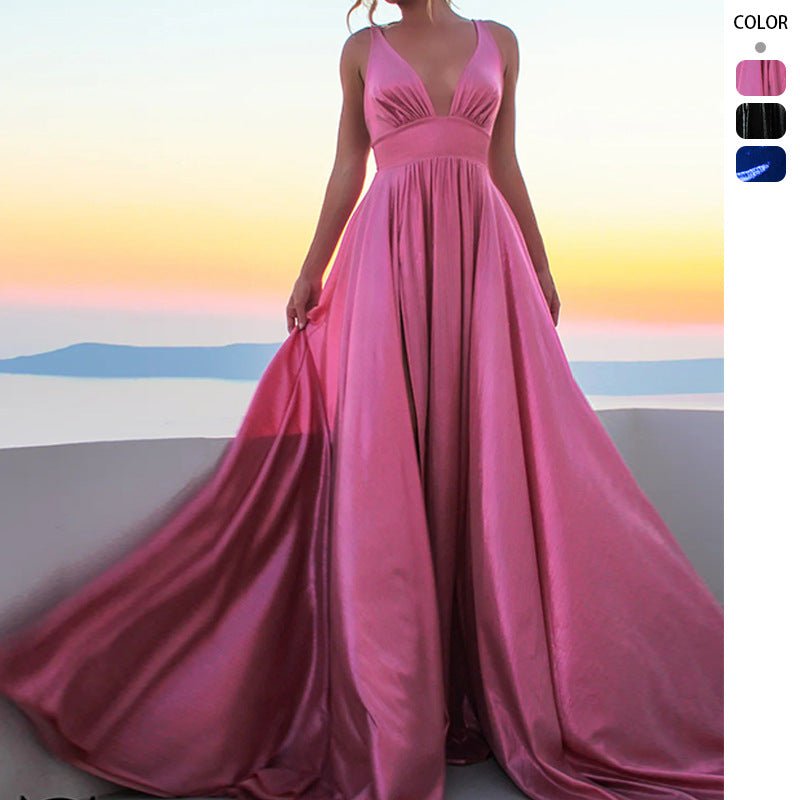 Draped-shoulder Long Dress Sleeveless High-waisted Split Dress - DBMP Shop