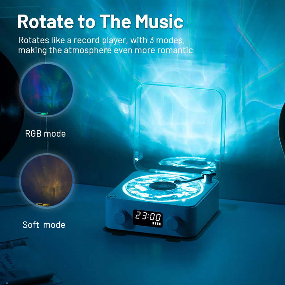 Retro turntable speaker with RGB projection lamp, rotating with music, creating a romantic atmosphere.