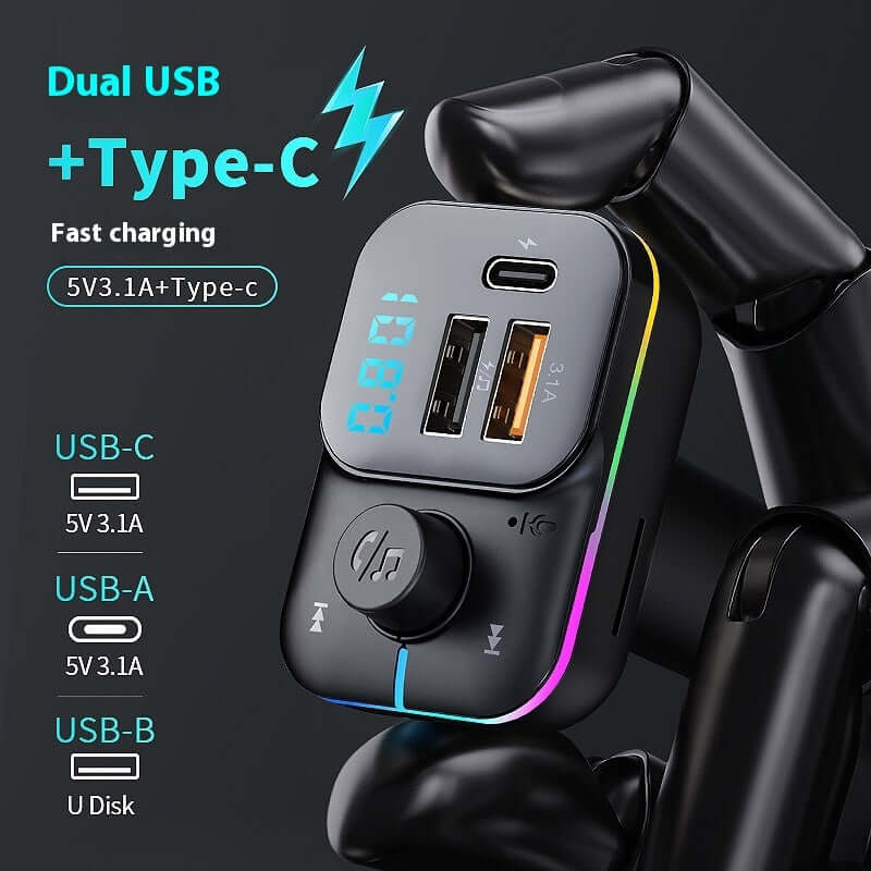 Dual USB Type-C fast charging device with LED display and multiple USB ports for efficient power delivery.