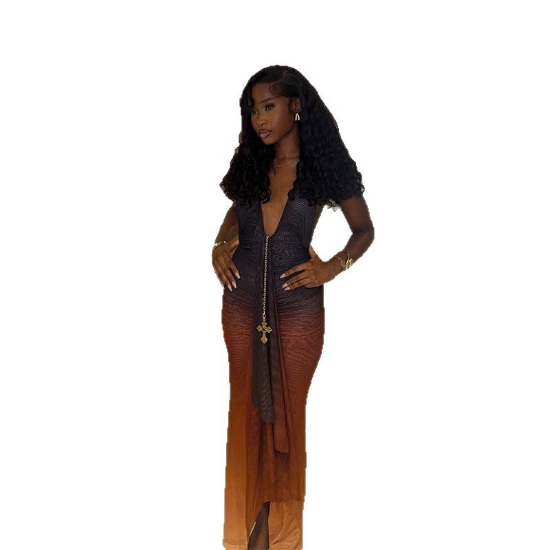 Womens Bold-Color Chic Sexy Deep-V Backless Bodycon Dress - DBMP Shop