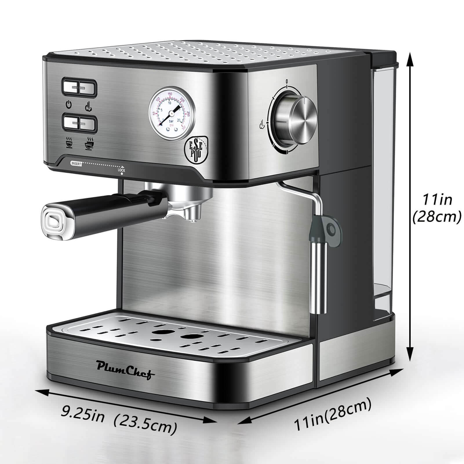 20 Bar Professional Espresso Machine With Milk Frother, Single Double Shot, ESE Pod Compatible, Visual Display Of Pressure, Removable Water Tank For Cappuccino, Latte, Machiato For Home Barista - DBMP (Electronics And More Store)