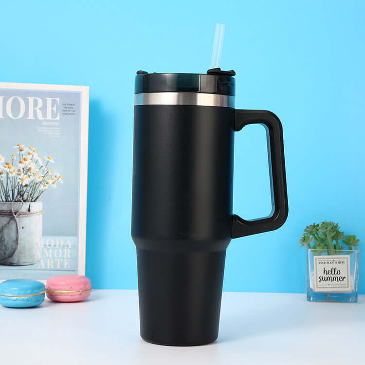 Personalized DIY Straw Coffee Insulation Cup With Handle Portable Car Stainless Steel Water Bottle Large Capacity Travel BPA Free Thermal Mug - DBMP (Electronics And More Store)