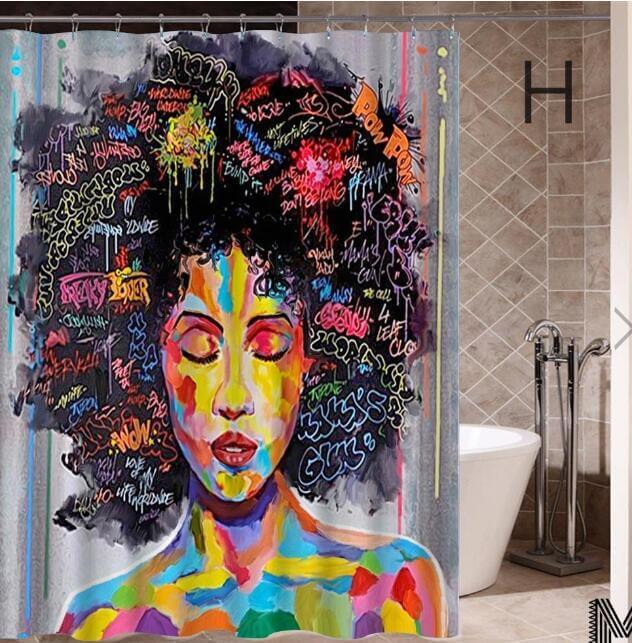 Art Design Graffiti Art Hip Hop African Girl with Black Hair Big Earring with Modern Building Shower Curtain for Bathroom Decor - DBMP (Electronics And More Store)