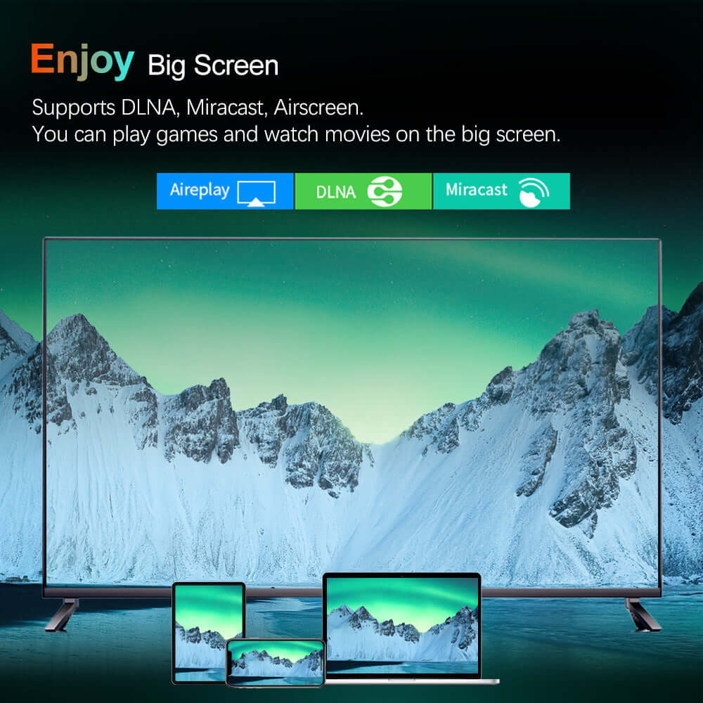 Big screen TV supporting DLNA, Miracast, and Airplay for games and movies in stunning clarity.
