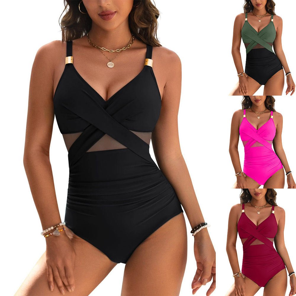 Women's Fashion One-piece Pure Color Mesh Swimsuit Bikini - DBMP Shop