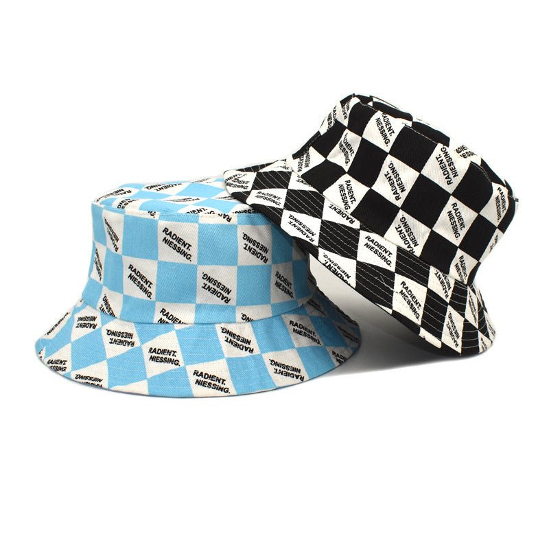 Letter Plaid Bucket Hat Women's Fashion Double-sided Wear Bucket Hat - DBMP Shop