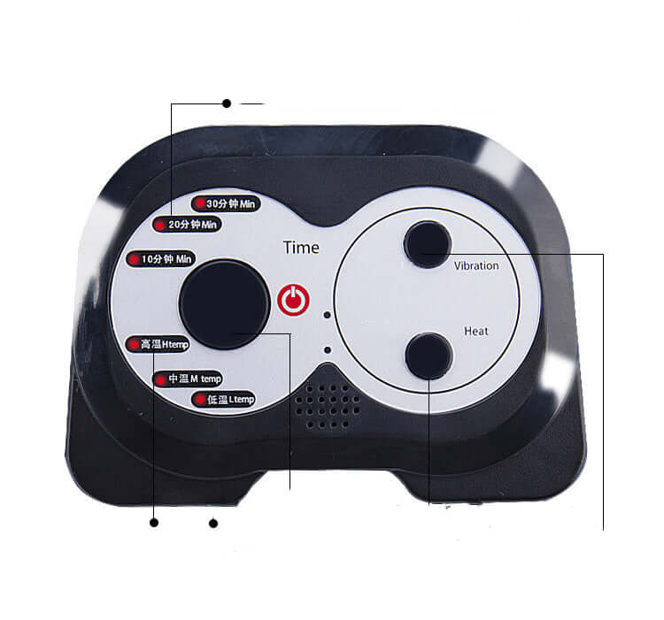 Control panel for Hailicare knee massager featuring buttons for time, vibration, and heat settings.