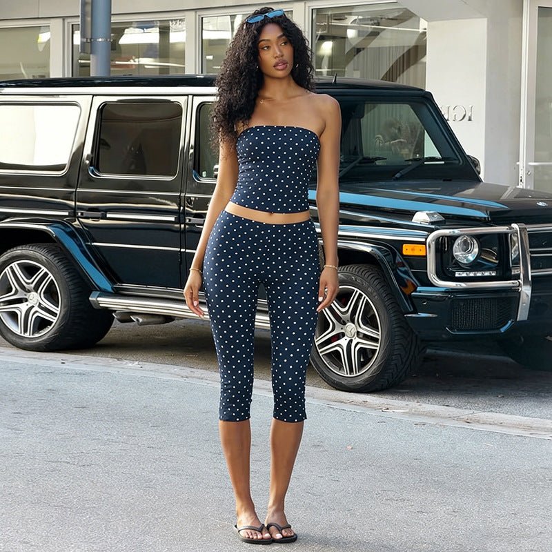 Womens Tube Top Polka Dot Top And Cropped Pants Set - DBMP (Electronics And More Store)