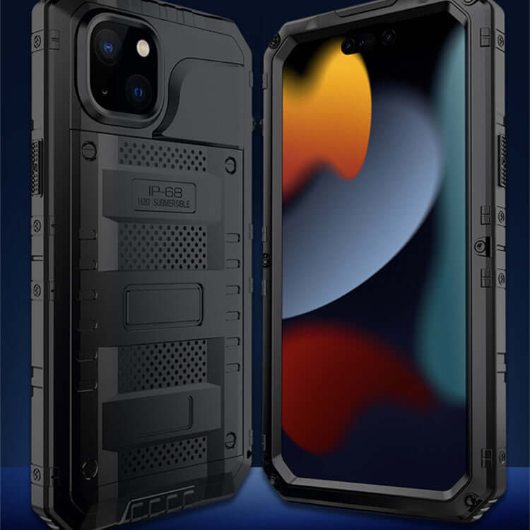 Shockproof black outdoor sports mobile phone protective cover with sleek design and precise fit for iPhone models.