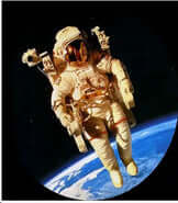 Astronaut floating in space with Earth visible in the background, showcasing a space exploration theme.