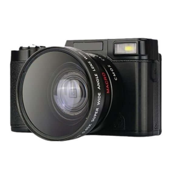 HD 27K R2S digital camera with flip HD screen and wide-angle lens for high-resolution photography.