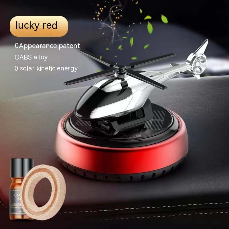 Lucky red heli-style car perfume holder with fragrant oils, adds refreshing aroma and decorative touch to your vehicle.