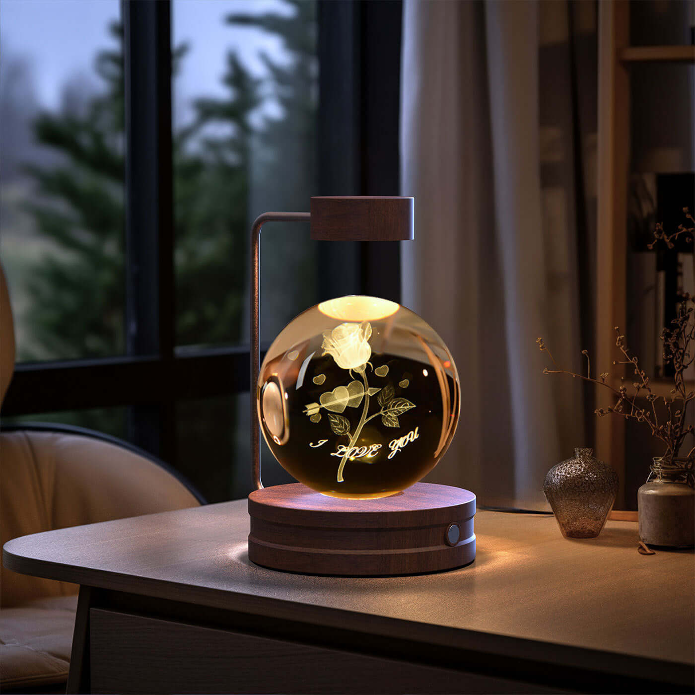 Crystal ball dinosaur night light with warm glow displaying a floral pattern, perfect for home ambiance and gifting.