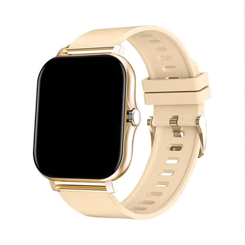Smart watch with 1.44-inch TFT touch screen, gold casing and silicone strap, ideal for men and women, Bluetooth calling.