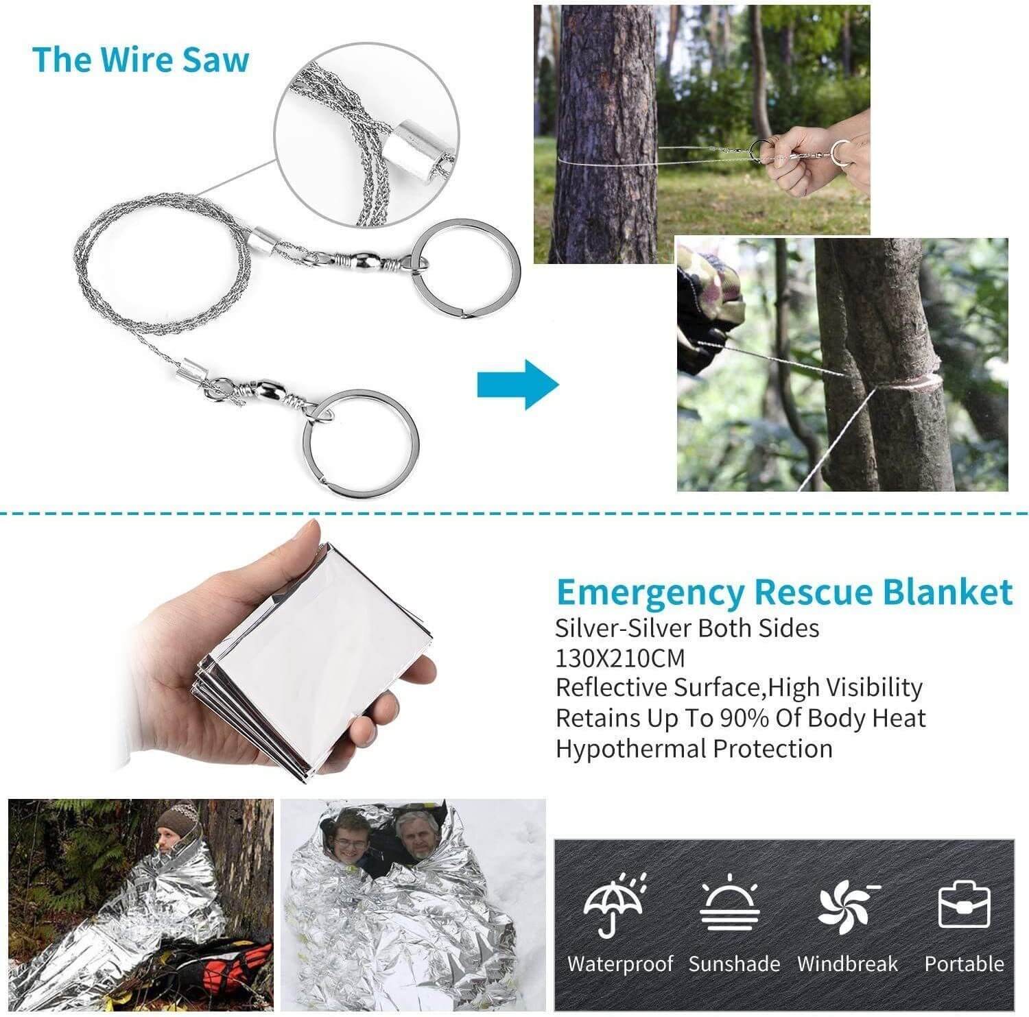14in1 Outdoor Emergency Survival Gear Kit Camping Hiking Survival Gear Tools Kit Survival Gear And Equipment, Outdoor Fishing Hunting Camping Accessories - DBMP (Electronics And More Store)