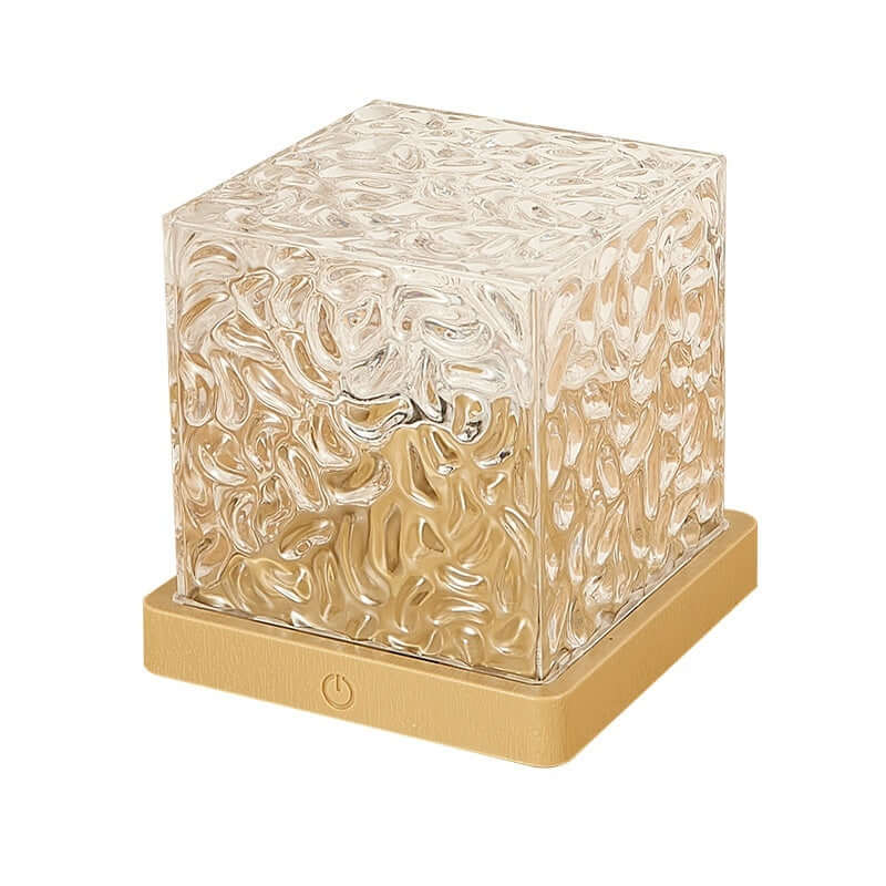 LED water ripple ambient night light in a clear crystal cube design, perfect for home decoration and relaxation.