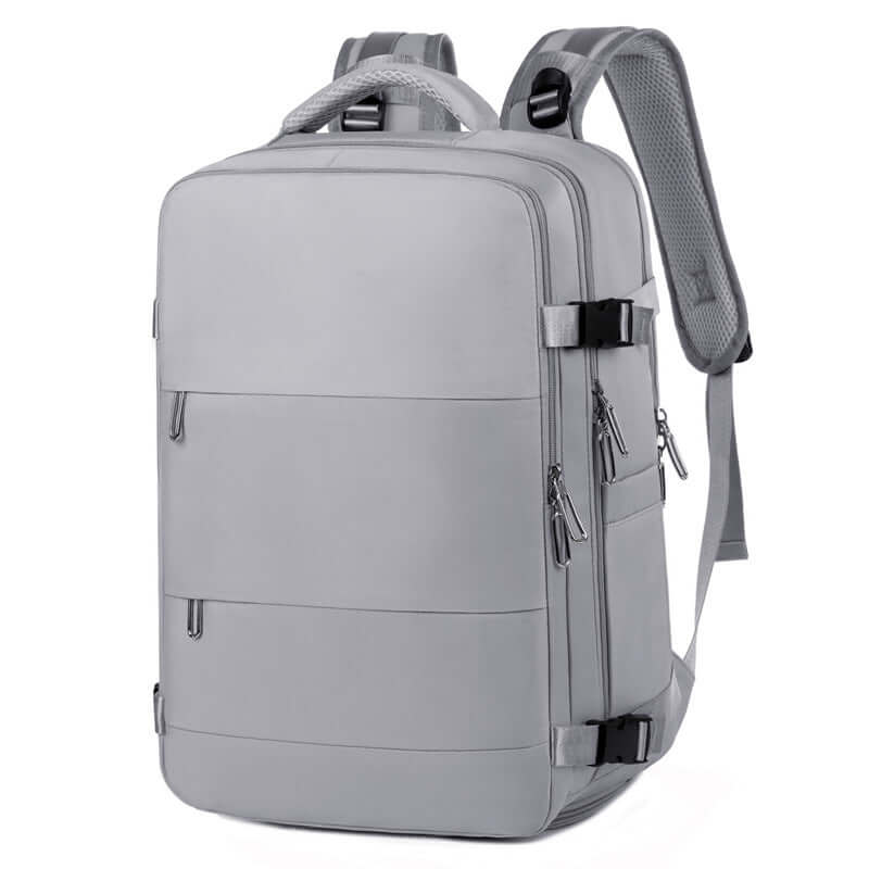 Stylish large-capacity grey travel backpack for women, perfect for college and business use.