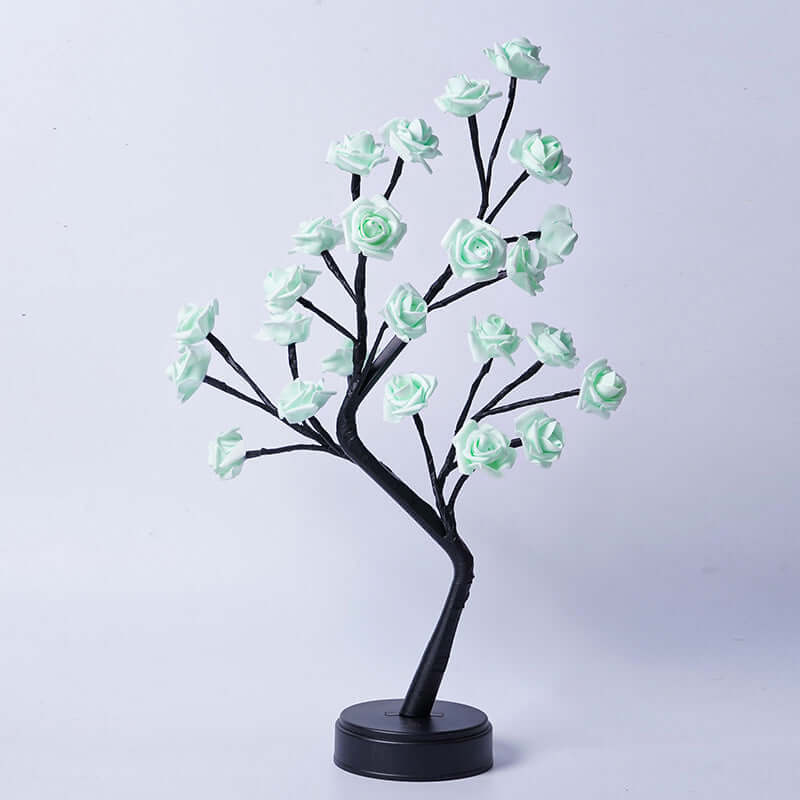 USB-operated table lamp with decorative rose tree design, ideal for romantic home decor and gifts.