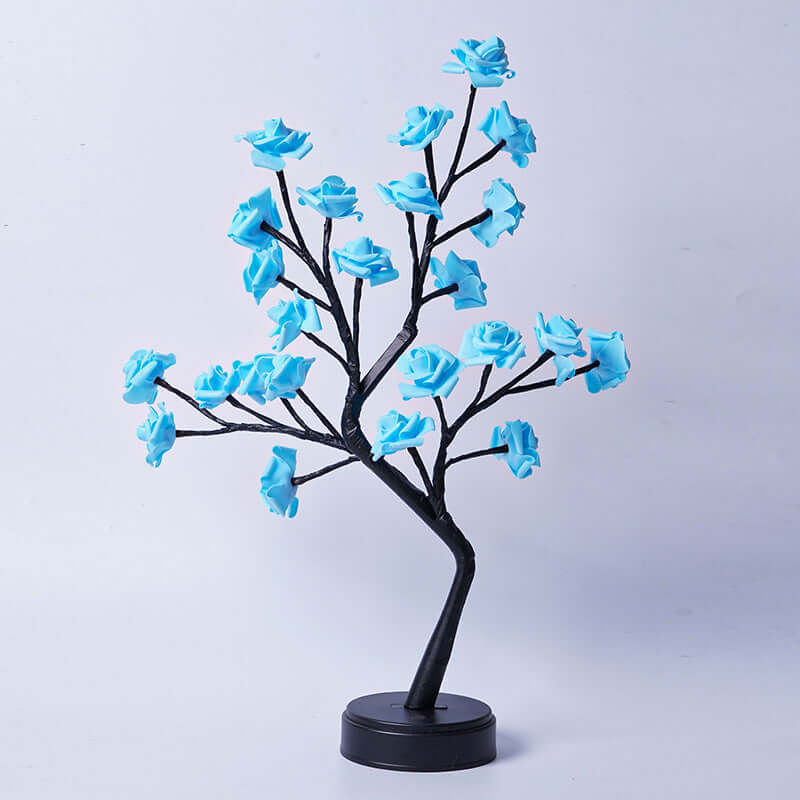USB-operated flower tree lamp with blue roses, ideal for home decor, romantic lighting, and special gifts.
