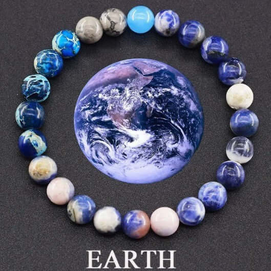 Earth-themed fashion jewelry bracelet featuring 10mm stone beads in various colors, showcasing a unique minimalist design.