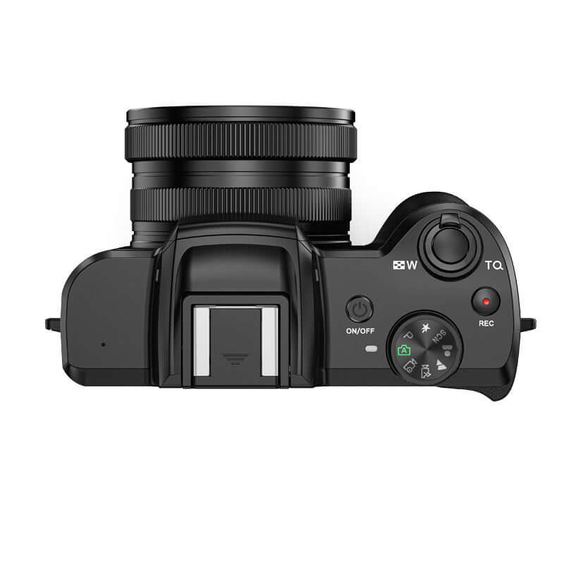 Top view of a retractable HD digital optical zoom camera with dual lenses and control buttons.
