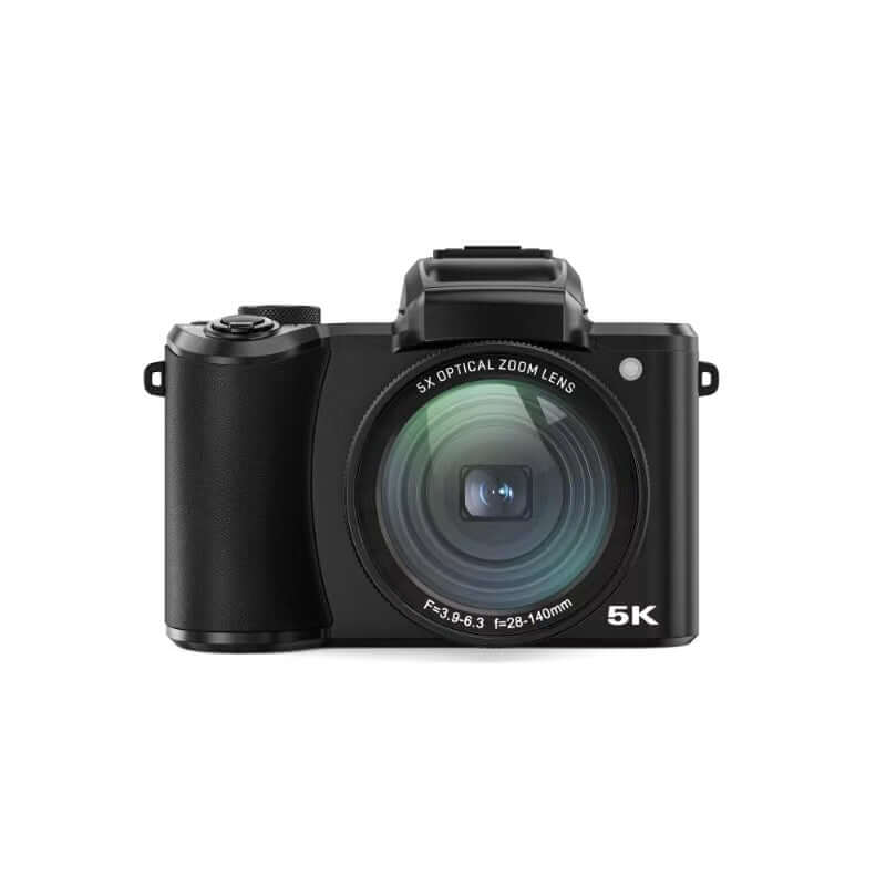 Retractable HD digital optical zoom camera with 5x zoom lens and 5K resolution, featuring a sleek black design.
