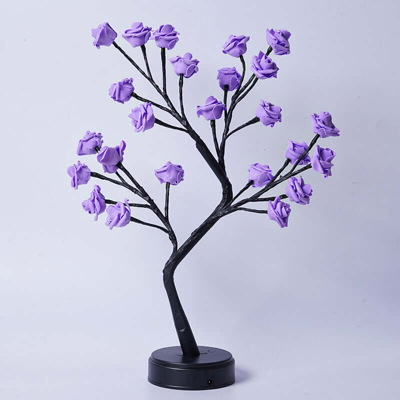 Purple rose tree lamp with USB power, perfect for romantic home decor and gift for special occasions.
