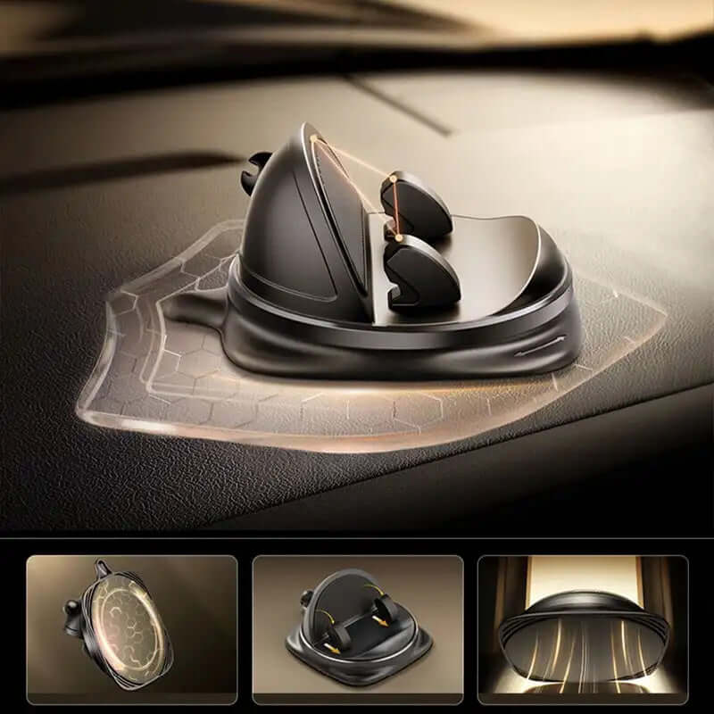 Universal car phone holder with non-slip pad, showcasing adjustable and stable design for secure phone mounting on dashboard.