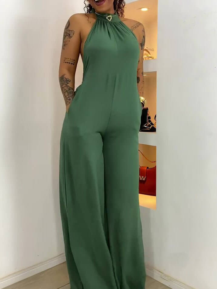 Green Halter - neck Backless Jumpsuit - DBMP (Electronics And More Store)