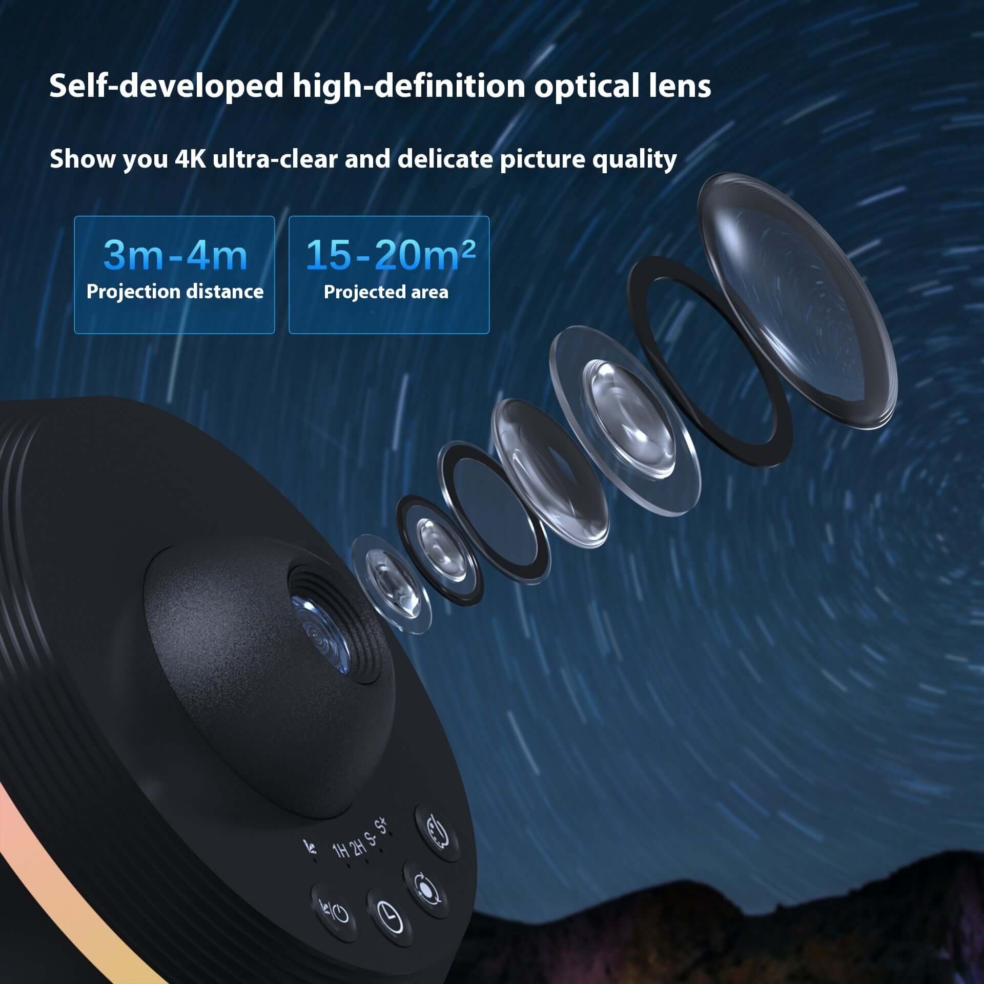 Close-up of the New Zorb Ball HD Galaxy Projection Lamp showing high-definition optical lens and projection details.